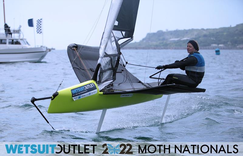 Josie Gliddon finishing Race 13 on Day 4 of the 2022 Wetsuit Outlet UK Moth Class Nationals at the WPNSA - photo © Mark Jardine / IMCA UK