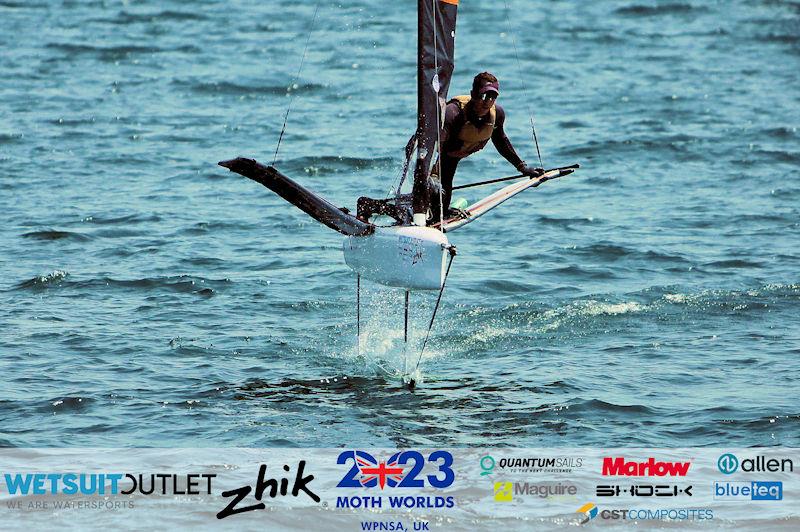 Richard Didham, USA 5, on day 5 of the Wetsuit Outlet and Zhik International Moth World Championship 2023 photo copyright Mark Jardine / IMCAUK taken at Weymouth & Portland Sailing Academy and featuring the International Moth class