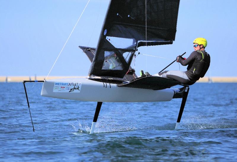 Mathias Coutts (NZL) - Day 5 of the Wetsuit Outlet and Zhik International Moth World Championship 2023 photo copyright Mark Jardine / IMCAUK taken at Weymouth & Portland Sailing Academy and featuring the International Moth class