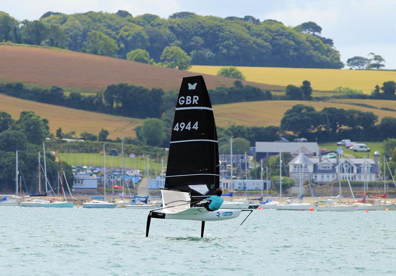 Eddie Bridle on Day 1 of the Wetsuit Outlet International Moth UK Nationals photo copyright Mark Jardine / IMCAUK taken at Restronguet Sailing Club and featuring the International Moth class