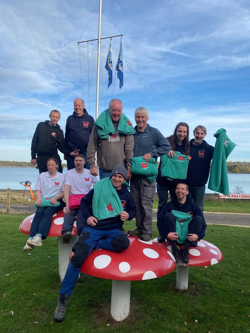 The Divison 1,2 and 3 prize winners on their respective toadstools at Burton SC during the International Moth Lowriders `Burton Rinse Cycle` Inlands photo copyright John Edwards taken at Burton Sailing Club and featuring the International Moth class