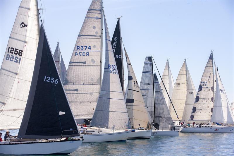 Boats taking off at the start line - Melbourne to Geelong Passage Race photo copyright Steb Fisher taken at Royal Geelong Yacht Club and featuring the IRC class