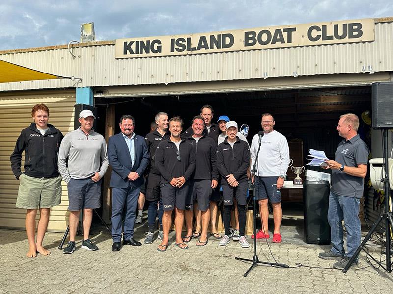 Mayor Blackie with Team Ginan overall winners of the Melbourne to King Island Yacht Race - photo © Lillian Stewart
