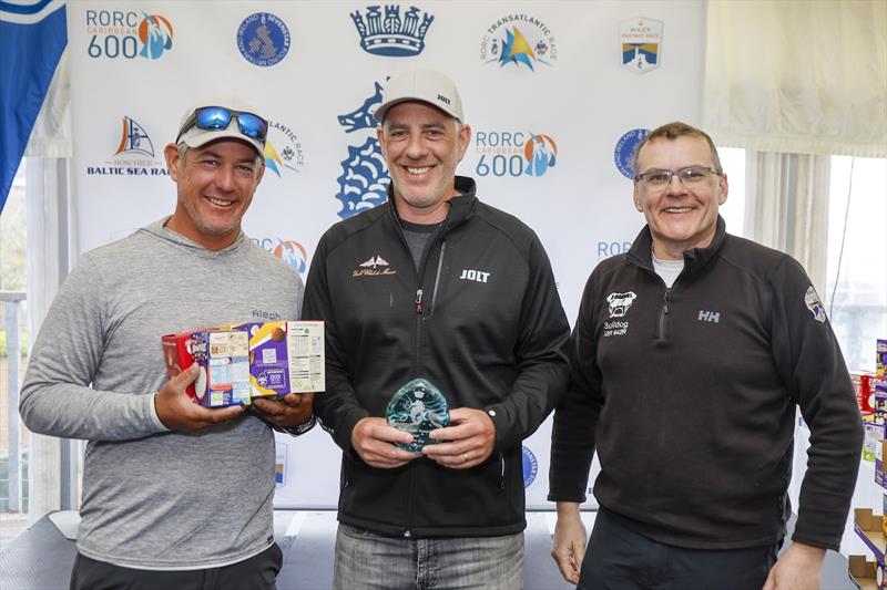 Team Jolt crew Paul Wilcox & Matt Adams with RORC Vice Commodore Derek Shakespeare - 2025 RORC Easter Challenge - photo © Paul Wyeth / RORC