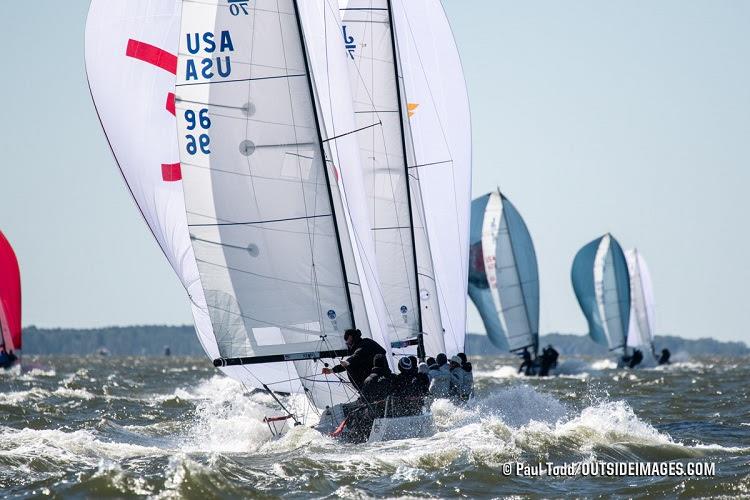 Brian Keene's J/70 Savasana sails downwind on a breezy early morning race at the Helly Hansen NOOD Regatta Annapolis on Saturday photo copyright Paul Todd / Helly Hansen NOOD Regatta taken at Annapolis Yacht Club and featuring the J70 class