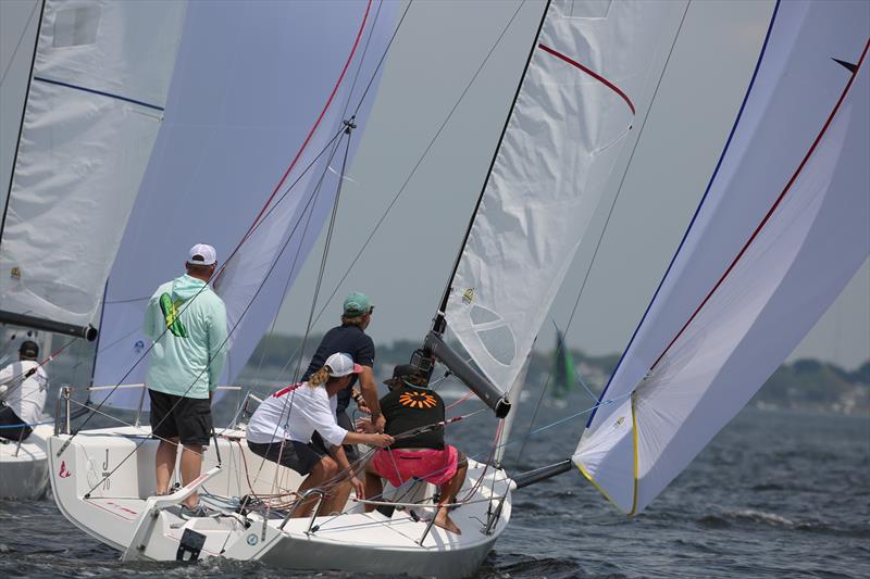 Reggaeshark helmed by Ed Lebens leads the J70 fleet - 2024 Charleston Race Week photo copyright Joy Dunigan/CRW 2024 taken at Charleston Yacht Club and featuring the J70 class