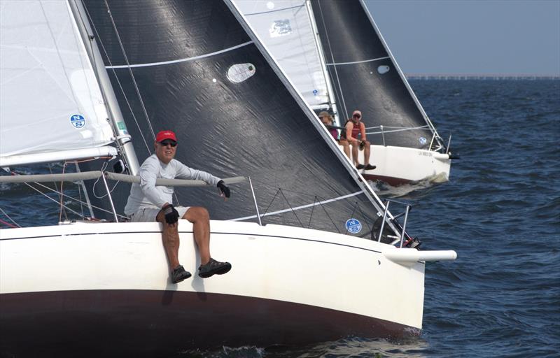 Steven Mikes, regatta chair for this year's J/80 North American Championship, on the rail of a J/80 - photo © Southern Yacht Club