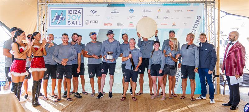 The crew of Svea with Niklas Zenström with the Kolher Cup at the trophy ceremony of the Ibiza JoySail photo copyright Nico Martínez taken at  and featuring the J Class class