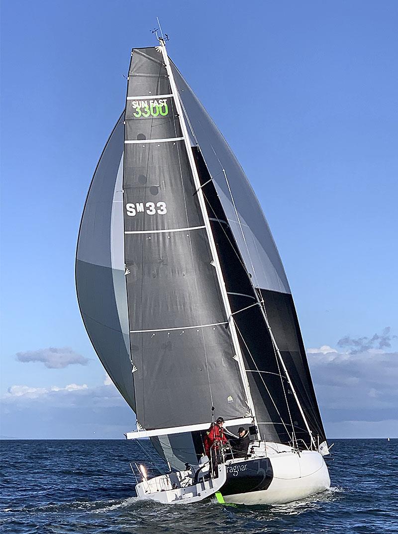 Sun Fast 3300 Ragnar, SM33, displays her downhill sail plan photo copyright 38 South Boat Sales taken at Sandringham Yacht Club and featuring the Jeanneau class