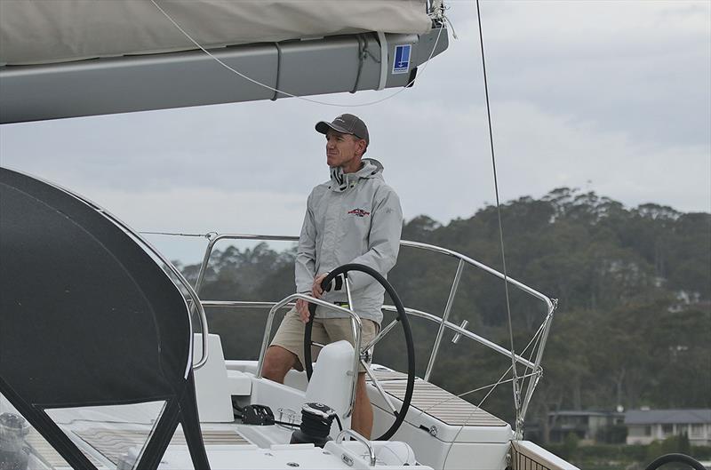 Lee Condell at the helm of the glorious Jeanneau Sun Odyssey 490 out on Pittwater photo copyright John Curnow taken at Royal Prince Alfred Yacht Club and featuring the Jeanneau class