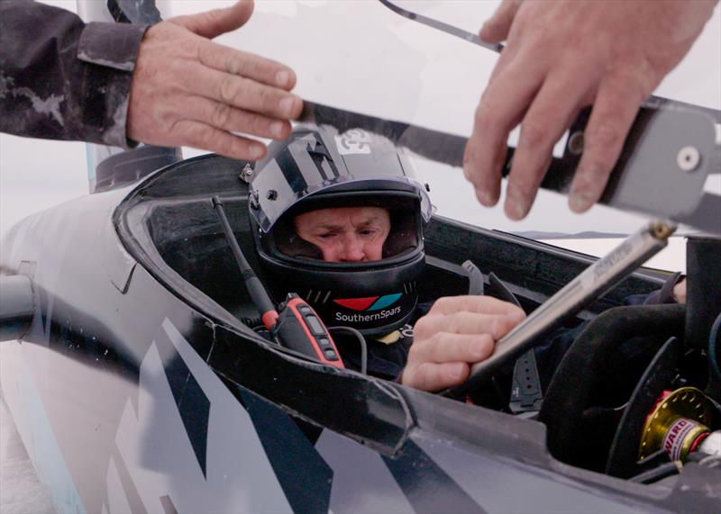 Glenn Ashby pilot of Emirates Team New Zealand's land yacht designed to beat the wind powered land speed world record attempt at South Australia's Lake Gairdner - photo © Emirates Team New Zealand / James Somerset