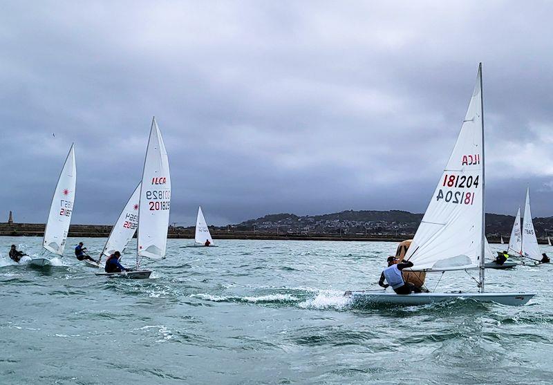 Conor Byrne leads Chris Arrowsmith with Niall Cowman and Gary O'Hare in close pursuit - Last day of the Viking Marine Frostbites 2022/23 photo copyright Ian Cutliffe taken at Dun Laoghaire Motor Yacht Club and featuring the ILCA 7 class