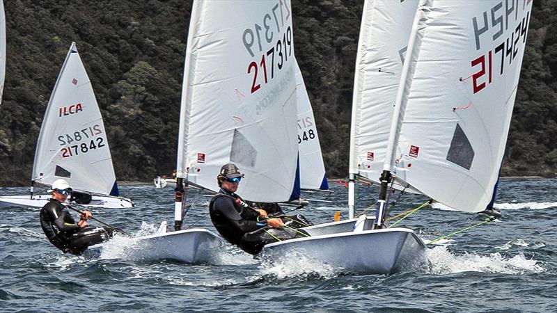 Greta Pilkington (217319 - 4th overall in the Open ILCA 6 fleet) chases Dylan Forsyth (217424) 3rd overall in the ILCA6 Open fleet, giving credibility to the standard of the ILCA 6 Womens Squad - photo © Christel Hopkins