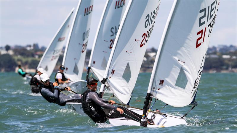 ILCA 6 -  Day 2 - Oceanbridge NZL Sailing Regatta - Takapuna BC February 18, 2022 photo copyright Richard Gladwell / Sail-World.com/nz taken at Takapuna Boating Club and featuring the ILCA 6 class