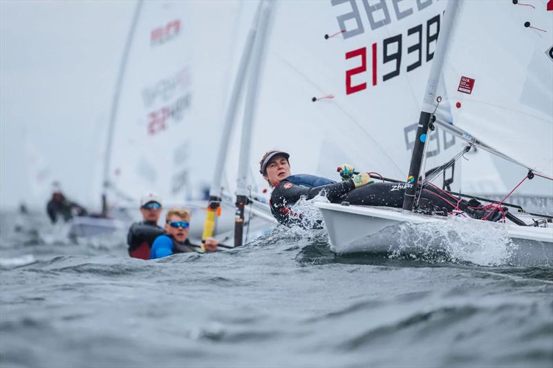 Anna Munch from Denmark leads the ILCA 6 at the 2025 EurILCA Europa Cup GER at Warnemünde, Germany - photo © Mathias Rövensthal
