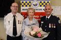 Ian Baker ESM with wife Dianne and son Peter who has also volunteered with Marine Rescue Botany Port Hacking for 30 years