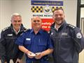L to R - Marine Rescue NSW Commissioner Todd Andrews - Allan Russell and Marine Rescue Botany Port Hacking Unit Commander Aaron Blackwell