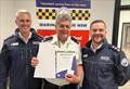 L to R - Marine Rescue NSW Commissioner Todd Andrews - Noel Parkinson and Marine Rescue Botany Port Hacking Unit Commander Aaron Blackwell