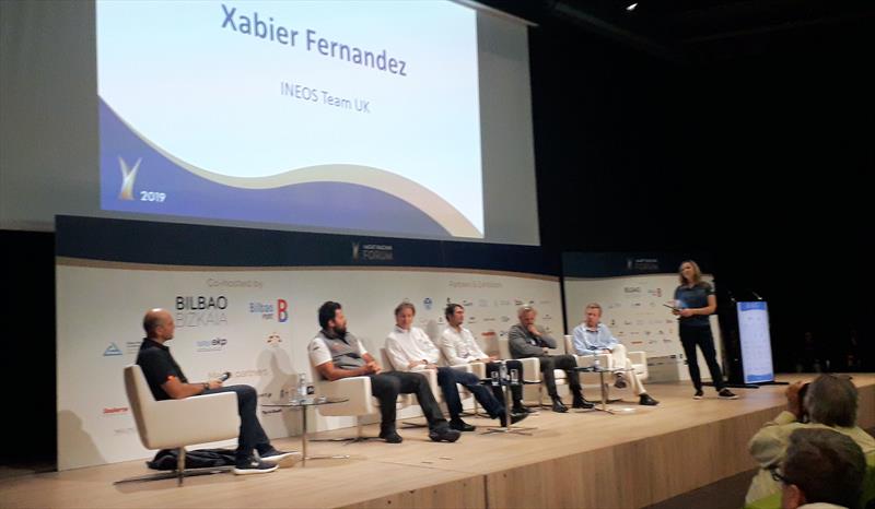 Xabier Fernandez of INEOS TEAM UK being grilled, but giving nothing away, at the Yacht Racing Forum 2019 photo copyright Keith Lovett taken at  and featuring the Marine Industry class
