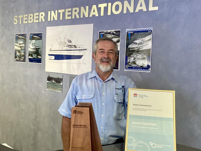 Alan Steber with Steber International's NSW Department of Environment, Climate Change and Water Silver Partner certificate photo copyright Steber International taken at  and featuring the Marine Industry class