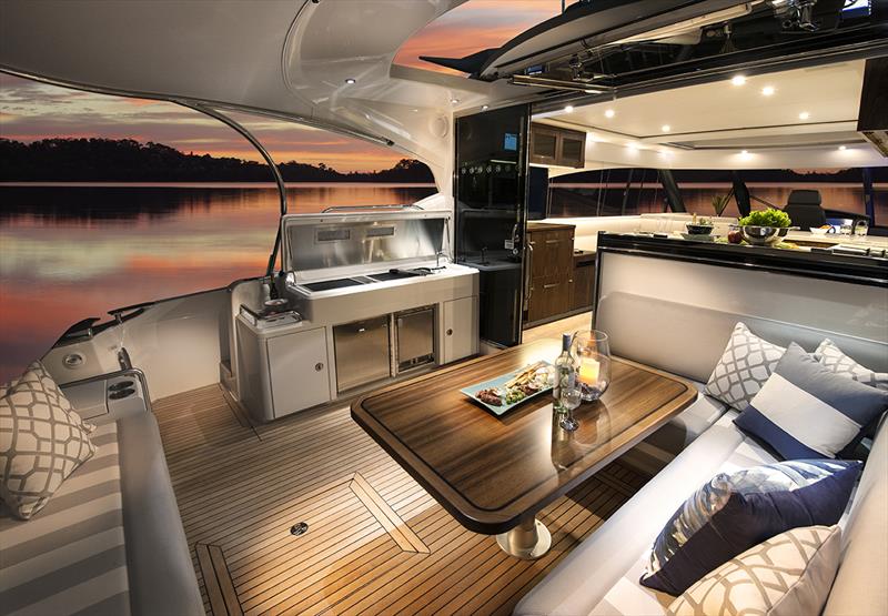 Seamless connection between the wide, comfortable cockpit of the 5400 Sport Yacht ands the luxurious interior. - photo © Riviera Australia