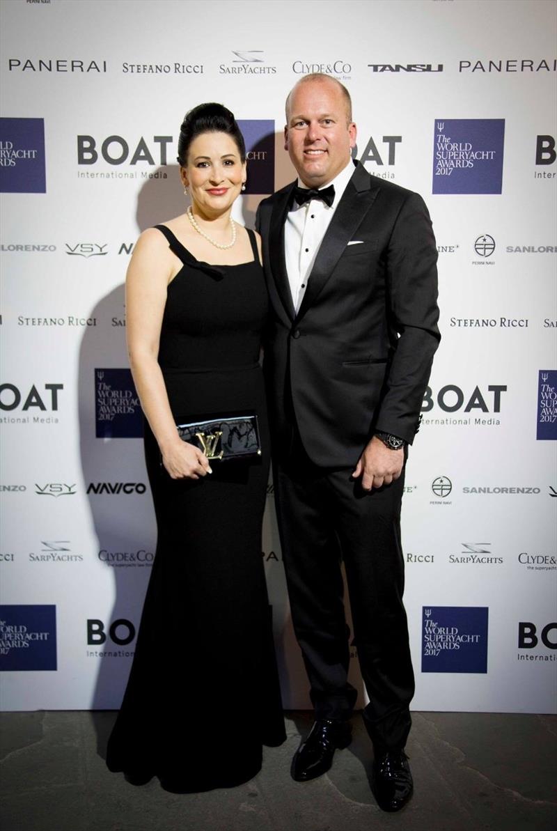 Captain Carl Brandes with his wife Melanie Brandes at the World Superyacht Awards in Florence photo copyright AIMEX taken at  and featuring the Marine Industry class