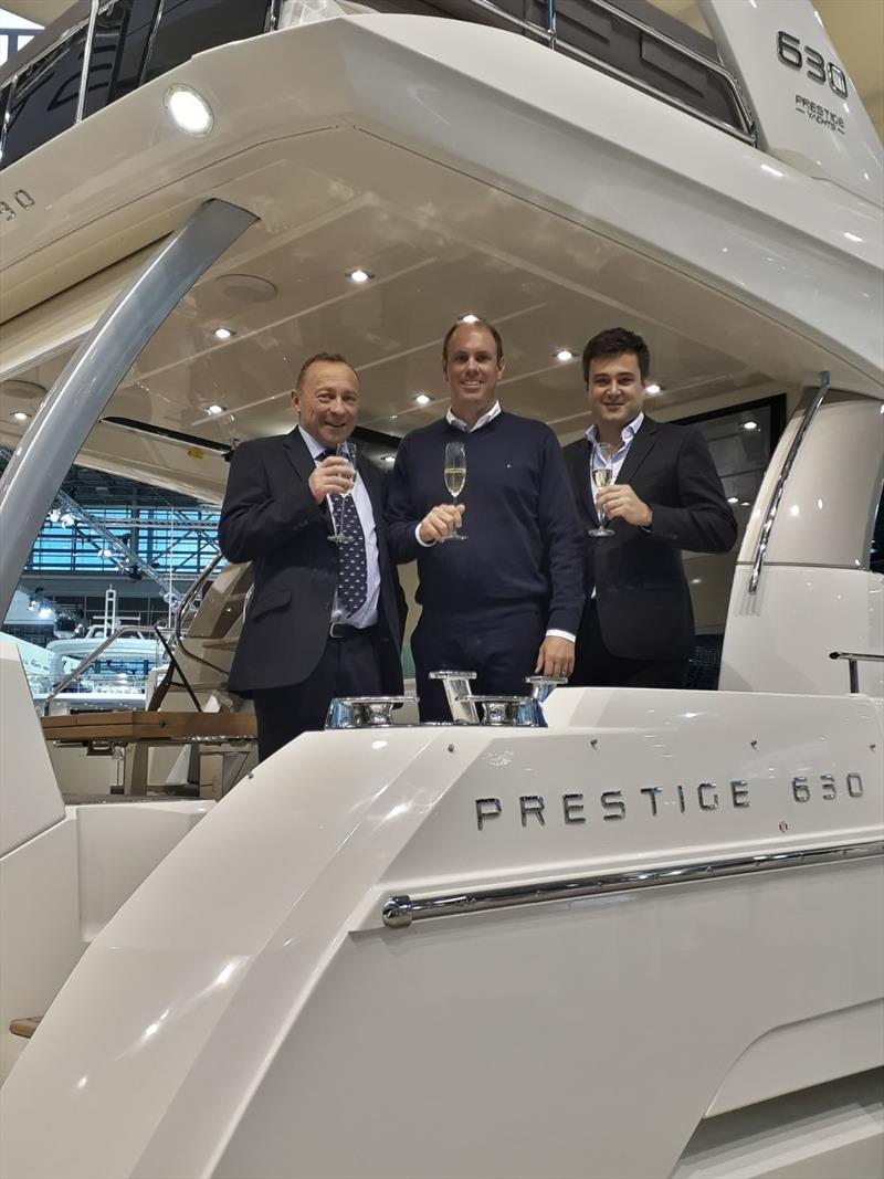 Pictured during the announcement at Boot Düsseldorf this month: Jean-Paul Chapeleau (Prestige CEO), David Beck (Sundance Marine), Paul Blanc (Prestige Asia Pacific Sales Manger) photo copyright Sarah Henry taken at  and featuring the Marine Industry class