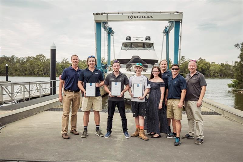 Winners with leadership team, from left: Chairman & owner Rodney Longhurst, Jack Gleadhill, Jayden Lee & Joel Neucom, Training Administration Assistant Keira Shanks, CEO Wes Moxey, Training Manager Adam Houlahan and Chief Operating Office Richard Appleby photo copyright Erik Williamson Photography taken at  and featuring the Marine Industry class