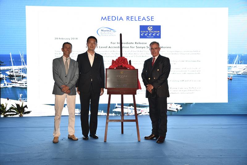 Presentation L to R: Godfrey Zwygart, Marina Director, Lu Qunxiang, Deputy General Manager, Andrew Chapman, MIA President and Chairman photo copyright Colin Bransgrove taken at  and featuring the Marine Industry class