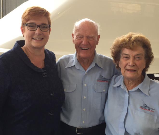Senator Marise Payne with Bruce and Beryl Steber, who founded the company 72 years ago - photo © John Bulmer