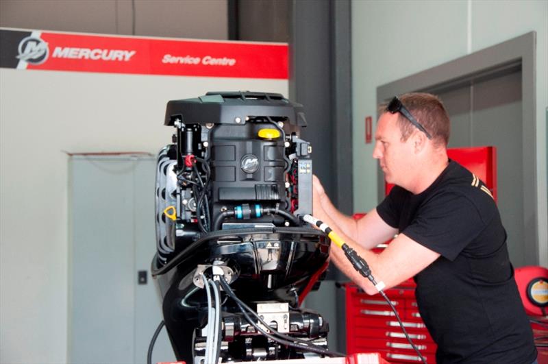 Mercury's 2018 Technician of the Year, David Voorden, on the tools during the final photo copyright Mercury Marine taken at  and featuring the Marine Industry class