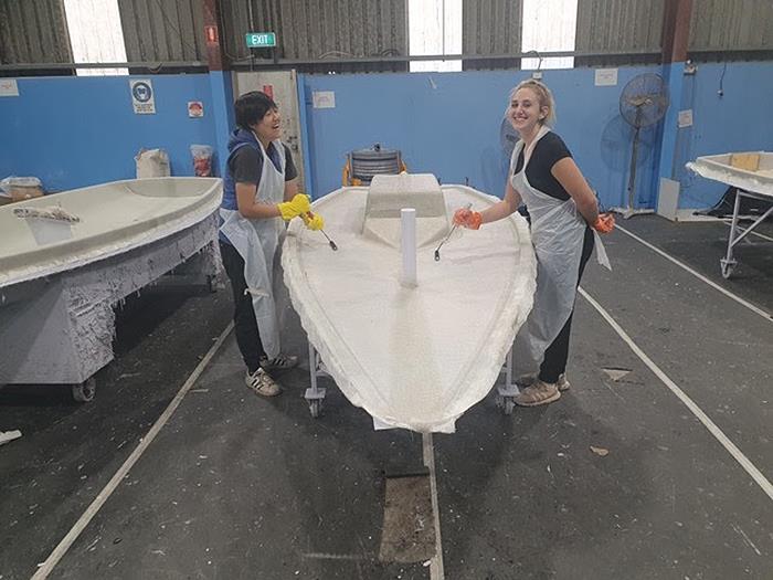Zoe Wong and Jasmine Roberson hard at work in the PSA factory photo copyright PSA taken at  and featuring the Marine Industry class