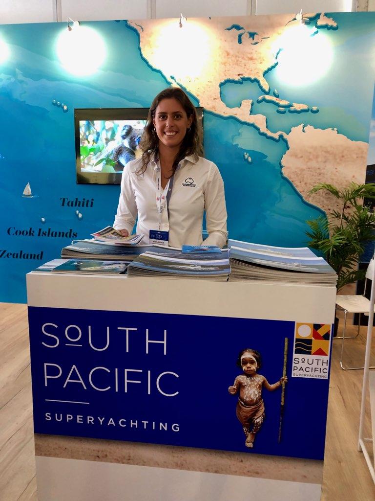 Maddie Spencer from Superyacht Australia on the South  Pacific stand - Monaco Yacht Show 2019 photo copyright Maddie Spencer taken at  and featuring the Marine Industry class