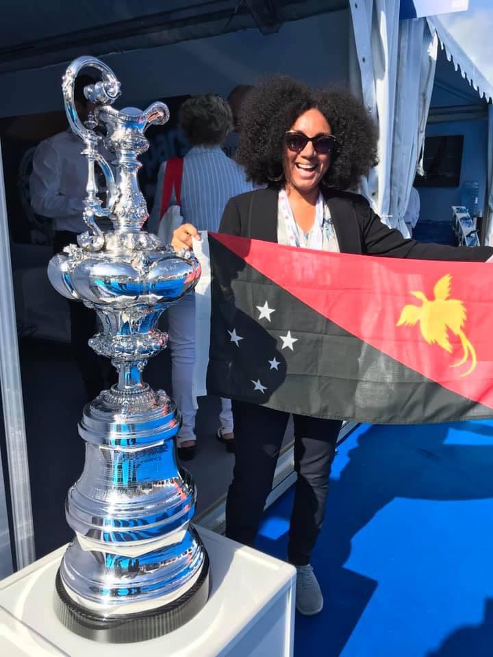 Ange Pennefather of Melanesian Yacht Services with the Auld Mug - Monaco Yacht Show 2019 photo copyright Maddie Spencer taken at  and featuring the Marine Industry class