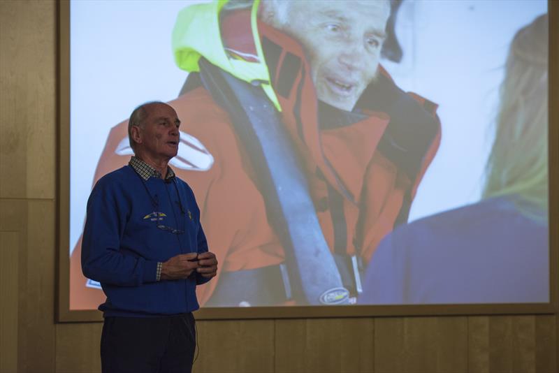 Previous event speaker Mervyn Wheatley talks about his incredible rescue by the Queen Mary 2 after his yacht Tamarind was damaged during the 2017 OSTAR race photo copyright Vashti Barnicoat taken at  and featuring the Marine Industry class