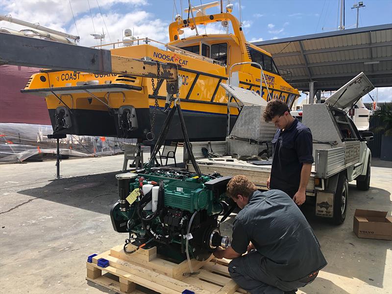 Noosa Cat Engine install photo copyright Jeni Bone taken at  and featuring the Marine Industry class