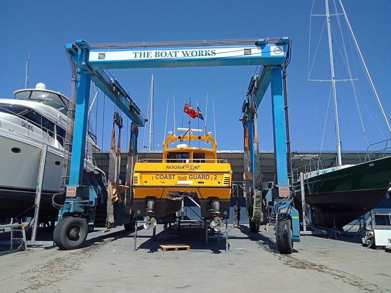 Noosa Cat Hardstand to lift photo copyright Jeni Bone taken at  and featuring the Marine Industry class