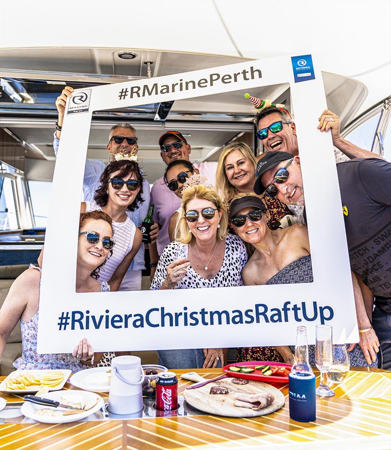 The Riviera Family in Perth celebrate as 45 motor yachts raft-up on the Swan River - photo © Riviera Australia