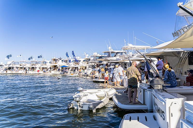 The Riviera Family in Perth celebrate as 45 motor yachts raft-up on the Swan River - photo © Riviera Australia