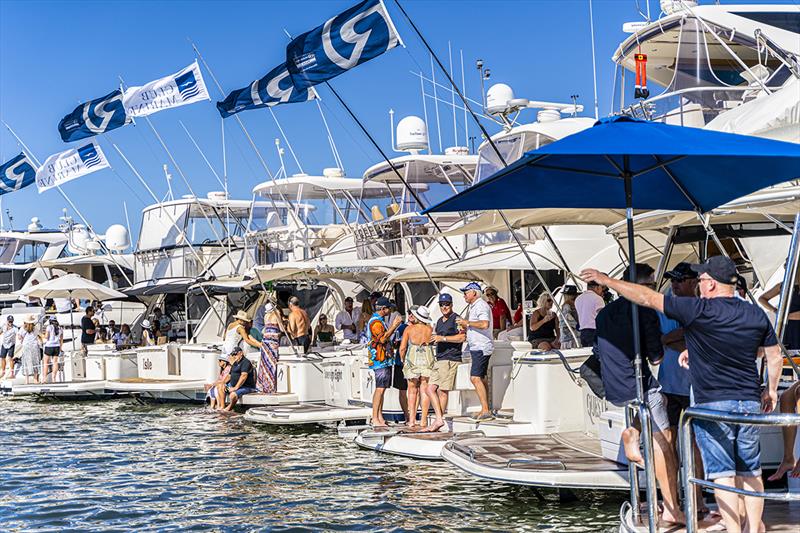 The Riviera Family in Perth celebrate as 45 motor yachts raft-up on the Swan River - photo © Riviera Australia