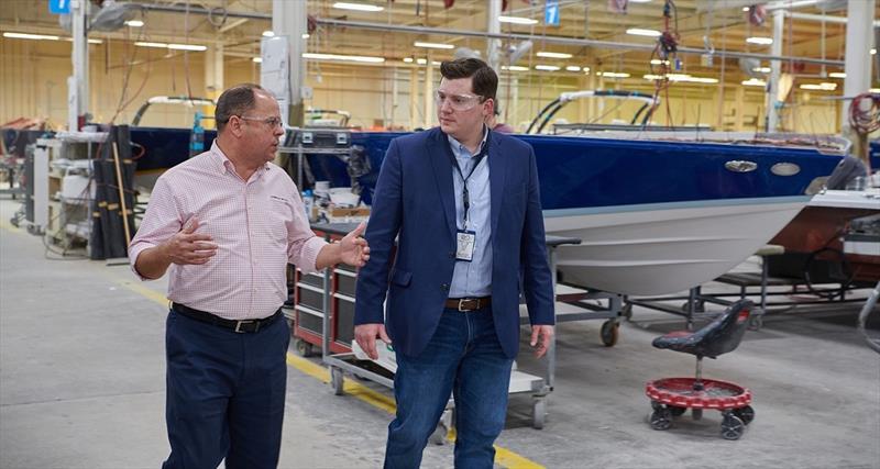 Shane Stanfill, President of Cobalt Boats and Kansas State Treasurer Jake LaTurner touring Cobalt Headquarters photo copyright Cobalt Boats taken at  and featuring the Marine Industry class