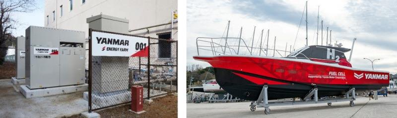 Left: A biogas generation system; right: Yanmar's hydrogen fuel cell test boat photo copyright Yanmar taken at  and featuring the Marine Industry class