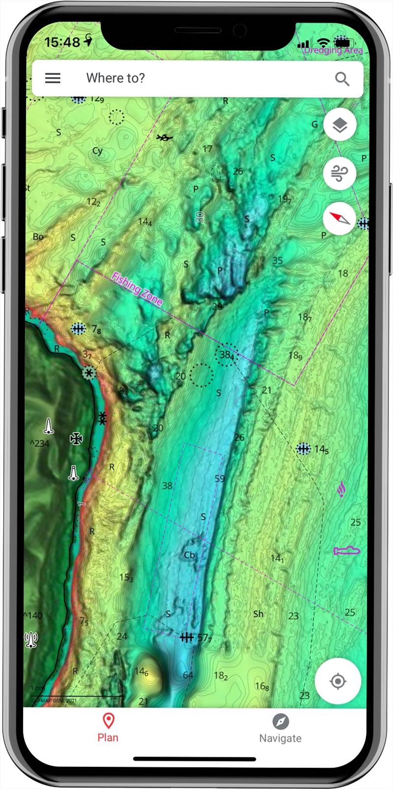 Simrad App - 3D Bathy - Sahede Relief - photo © Simrad