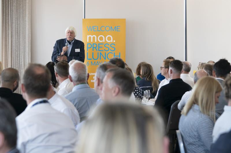 Tom Cunliffe speaks during the MAA 2022 Press Lunch photo copyright MAA taken at  and featuring the Marine Industry class