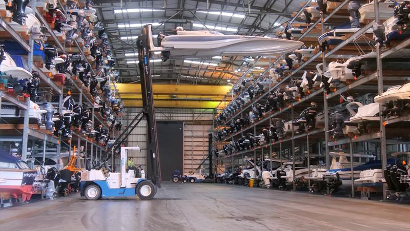 Inside dry stack boat storage photo copyright Premier Marinas taken at  and featuring the Marine Industry class