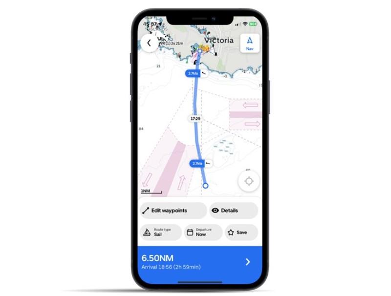 The Orca Mobile App showing a sail route approach to Victoria - photo © Orca