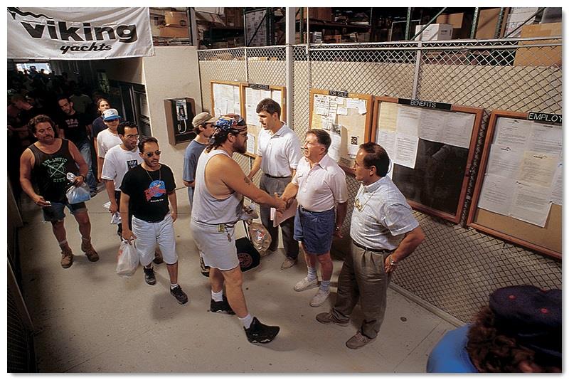 Bill Healey always made it a point to shake hands with boatbuilders photo copyright Viking Yachts taken at  and featuring the Marine Industry class