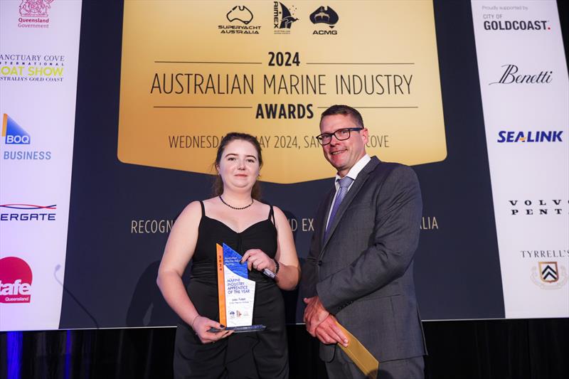 Simon Hislop, presents the 2024 Australian Marine Industry Apprentice of the Year to Jade Ralph, Echo Marine Group - photo © Salty Dingo