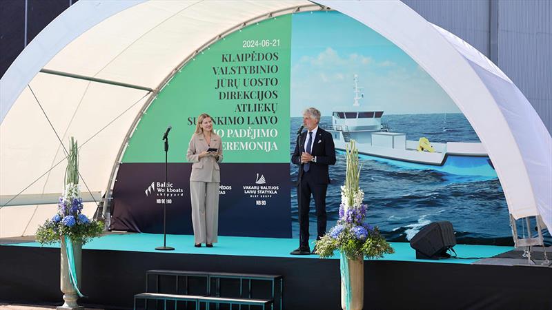 Boat launch press conference at BLRT Grupp: from left, host of the event and Algis Latakas, CEO of Klaipeda Port - photo © Genevos