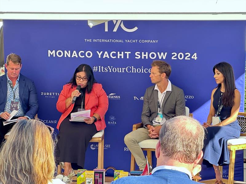 Cruising in Timor Leste Presentation - Craig Thrupp, owner of M/Y Galileo; Her Excellency Ms Maria de Lurdes Bessa, Timor Leste Ambassador to Monaco; Wes Bartho, Captain M/Y Galileo, Monisha Benzy Issac, Charter Manager at IYC - photo © AIMEX